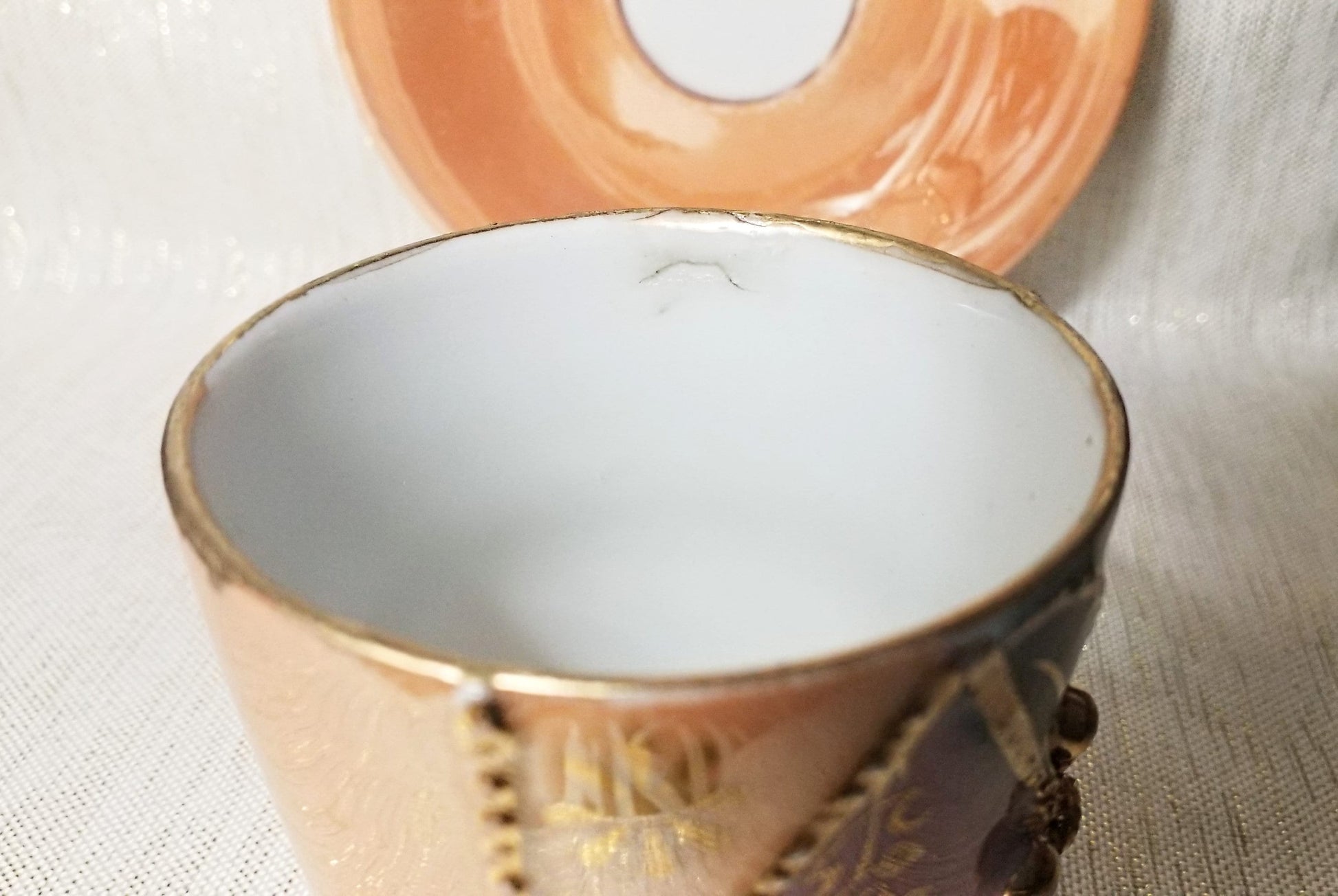 Vintage Lusterware Demitasse Cup and Saucer Gold Floral Detail Elegant Bone China Always FREE Domestic SHIPPING