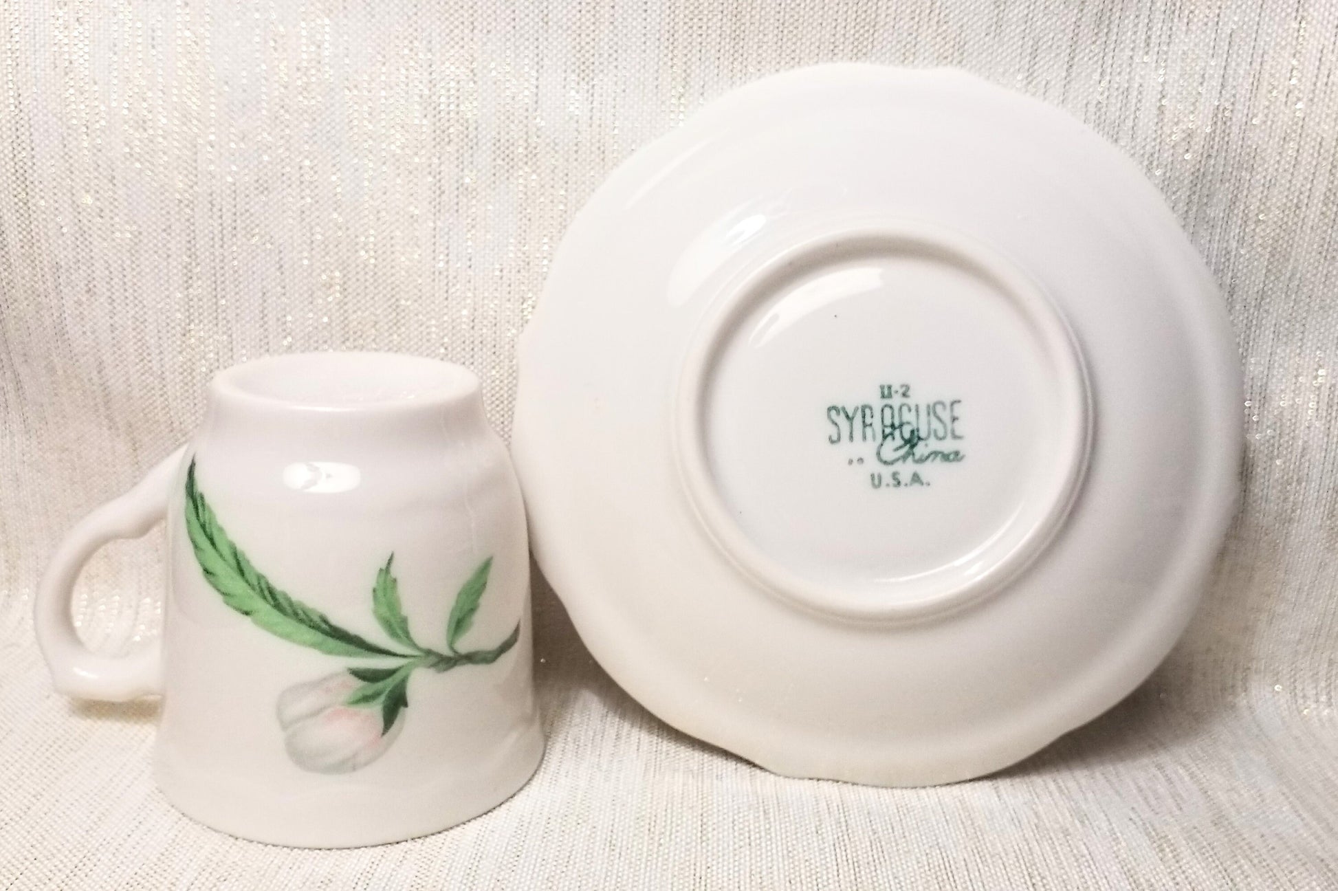 Syracuse China Demitasse Cup and Saucer Restaurant Ware Flower Bud Design Always FREE Domestic SHIPPING