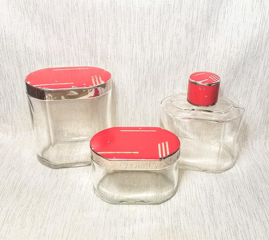 Vintage Art Deco Vanity Set, Red Enamel Lids, Made in Germany