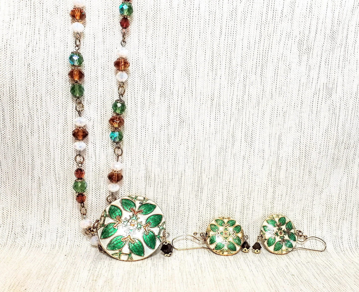 Vintage Cloisonne Pendant and Earrings Set with Original Box