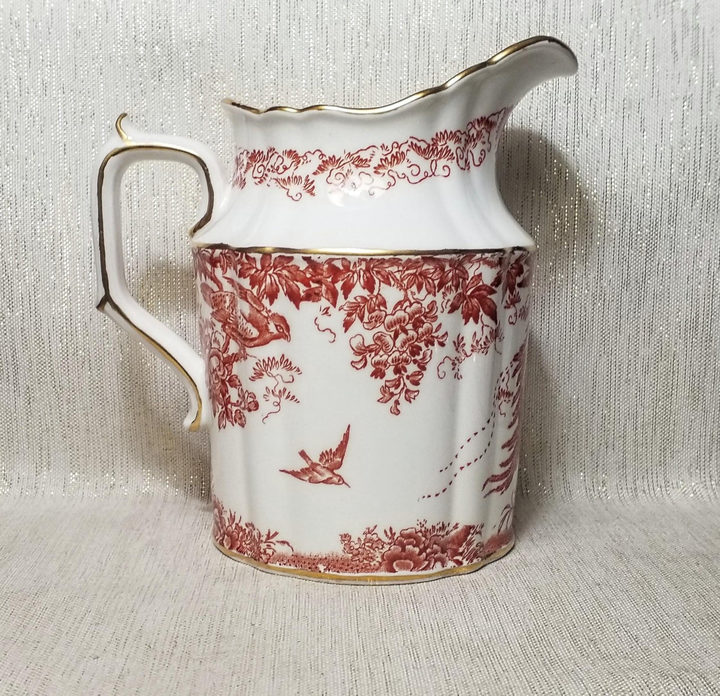 Royal Crown Derby Milk Pitcher: English Bone China, Bird & Floral Design