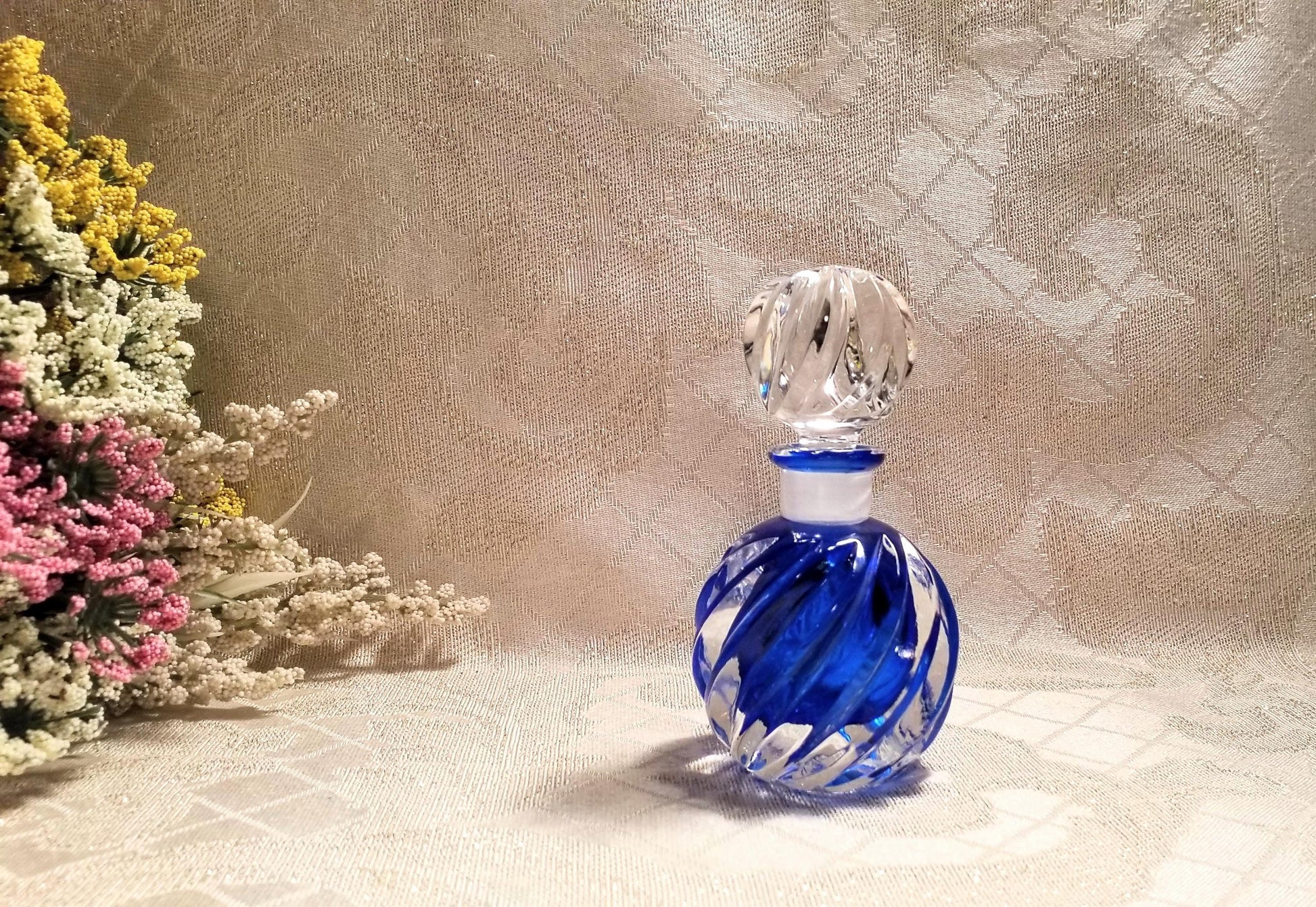 Vintage Cobalt Glass Perfume Bottle with Stopper Pretty Twist Design Always FREE Domestic SHIPPING