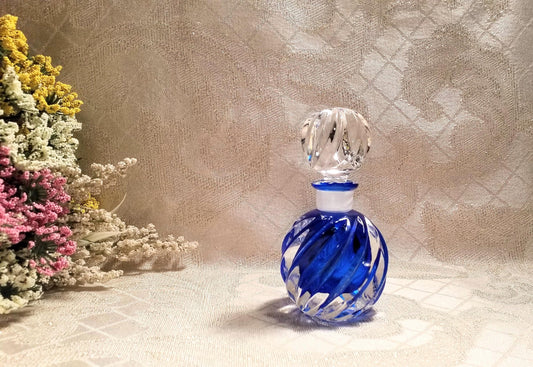 Vintage Cobalt Glass Perfume Bottle with Stopper Pretty Twist Design Always FREE Domestic SHIPPING