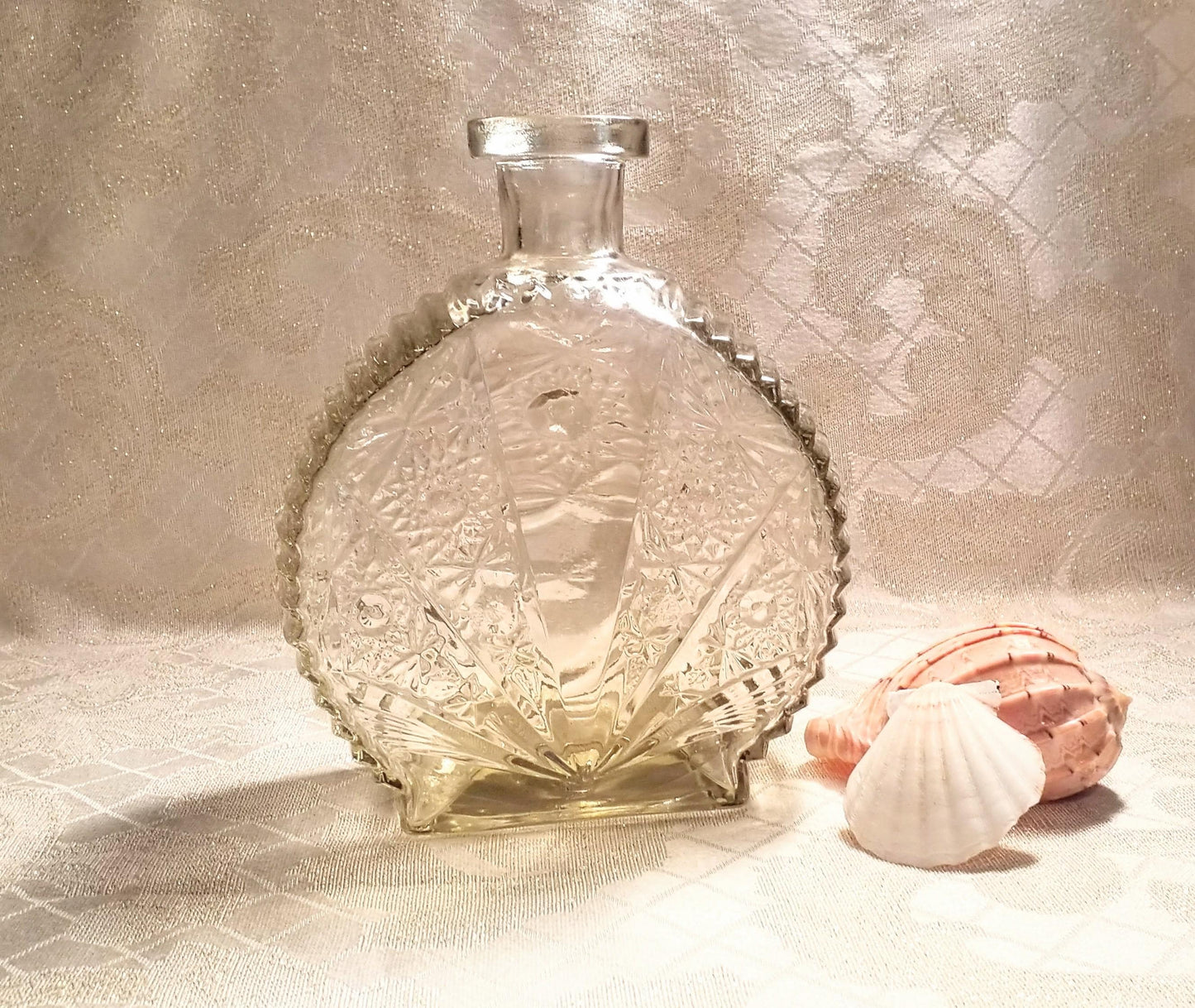 Vintage Mouquin Brandy Decanter MCM Floral Pressed Glass Made In Italy Always FREE Domestic SHIPPING