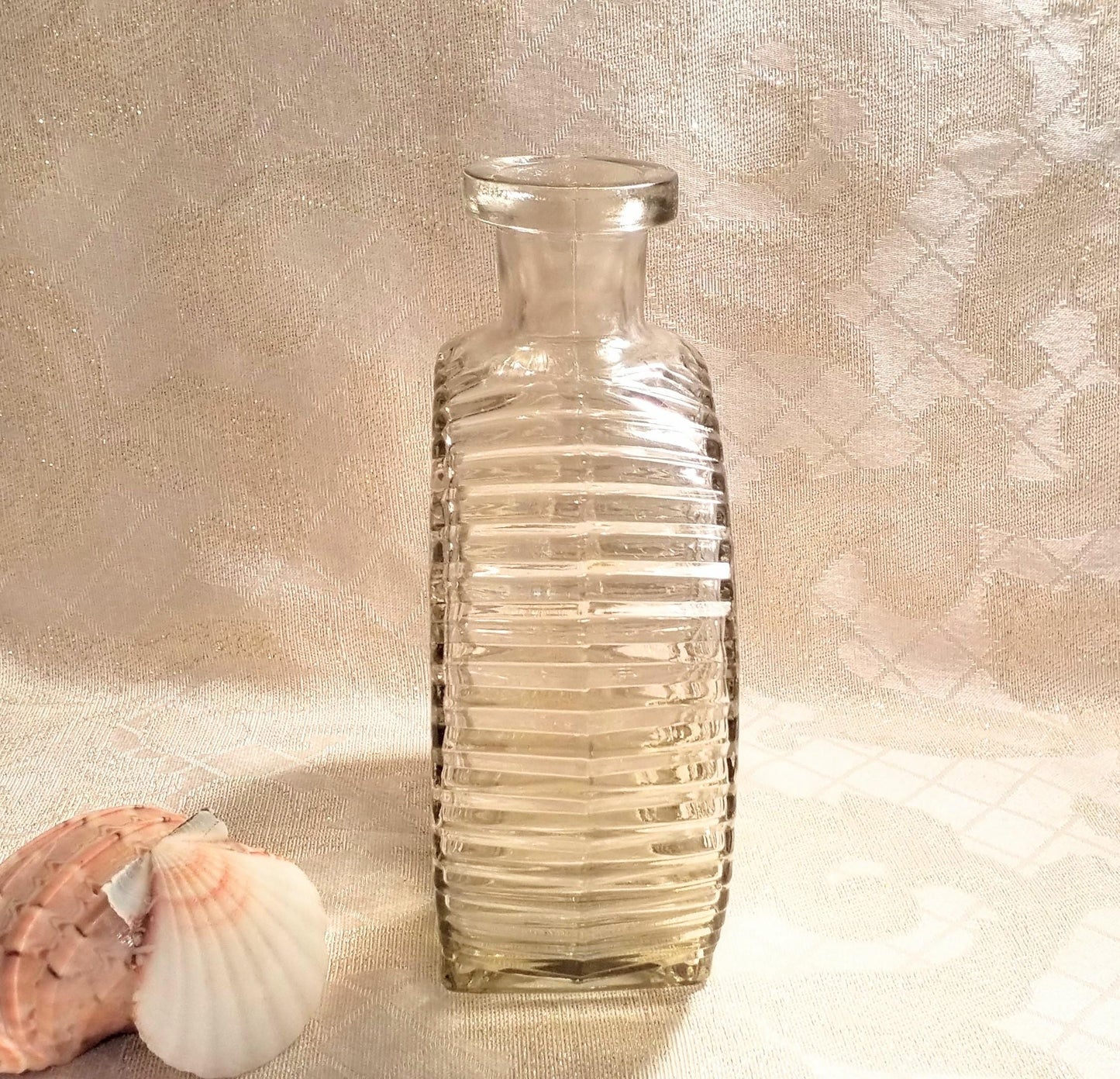 Vintage Mouquin Brandy Decanter MCM Floral Pressed Glass Made In Italy Always FREE Domestic SHIPPING