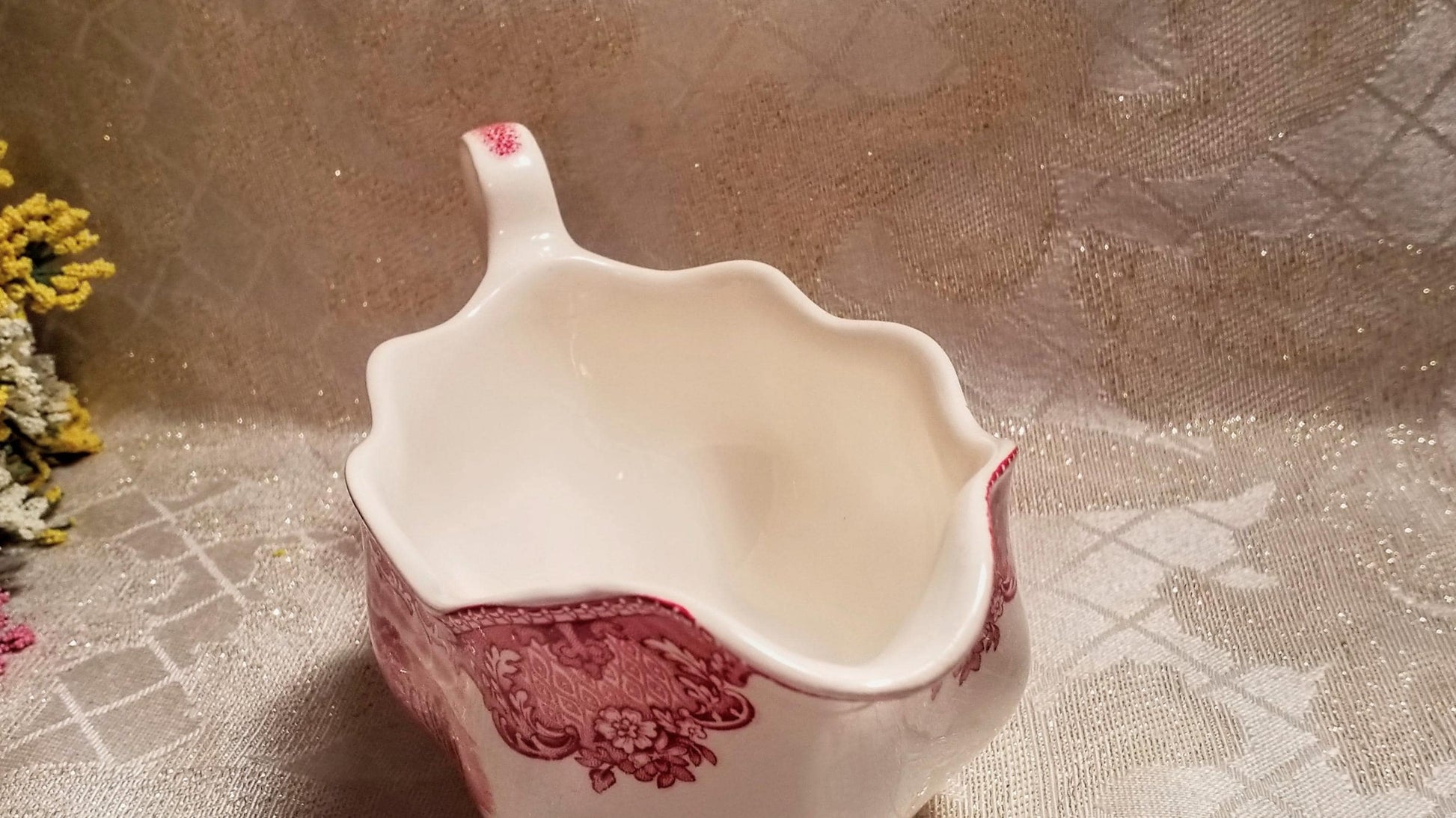 Vintage Johnson Bros Old Britain Castles Red Transferware Gravy Boat Always FREE Domestic SHIPPING