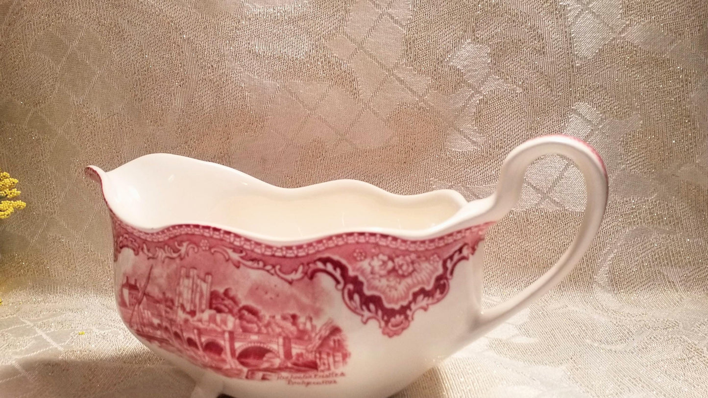Vintage Johnson Bros Old Britain Castles Red Transferware Gravy Boat Always FREE Domestic SHIPPING