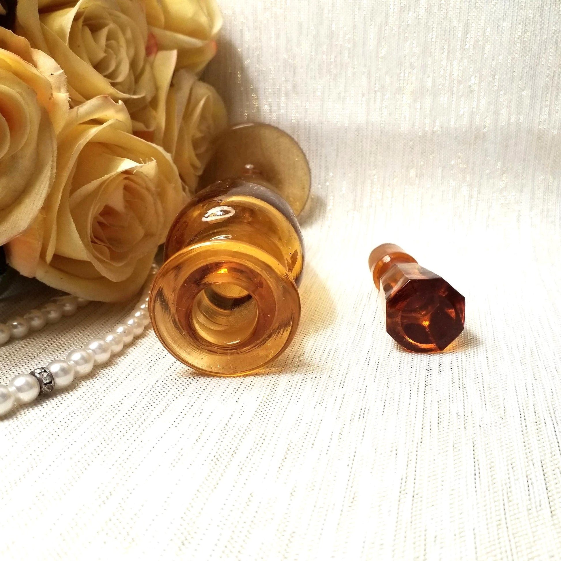 Vintage New Martinsville Amber Glass Perfume Bottle with Stopper