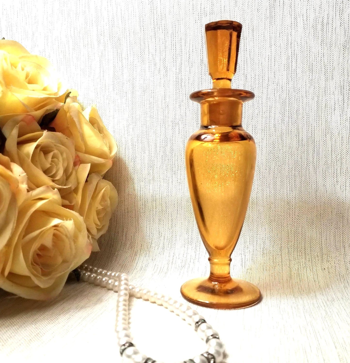 Vintage New Martinsville Amber Glass Perfume Bottle with Stopper