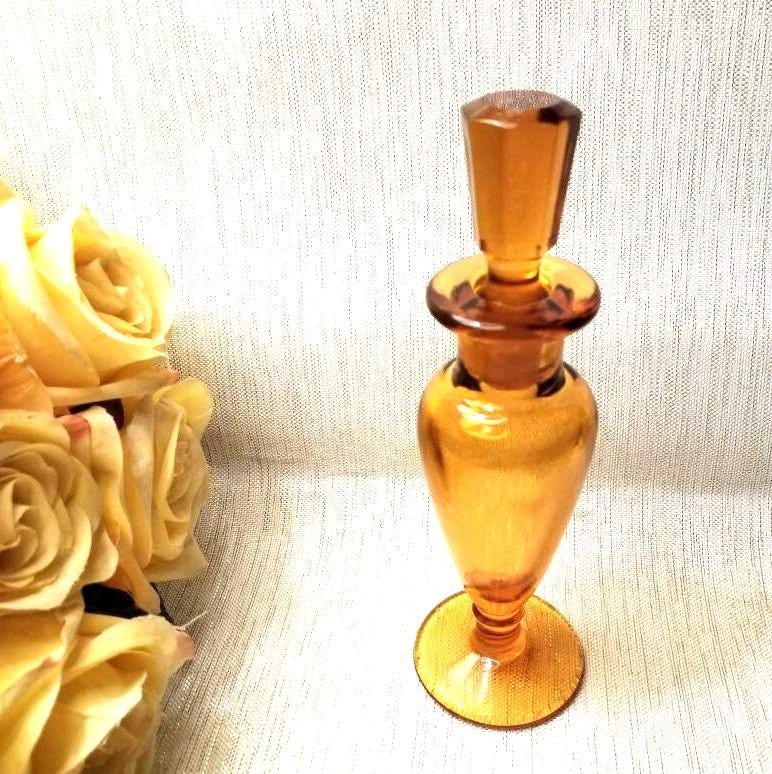 Vintage New Martinsville Amber Glass Perfume Bottle with Stopper
