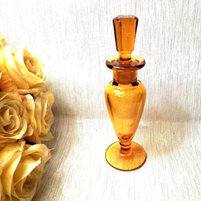 Vintage New Martinsville Amber Glass Perfume Bottle with Stopper