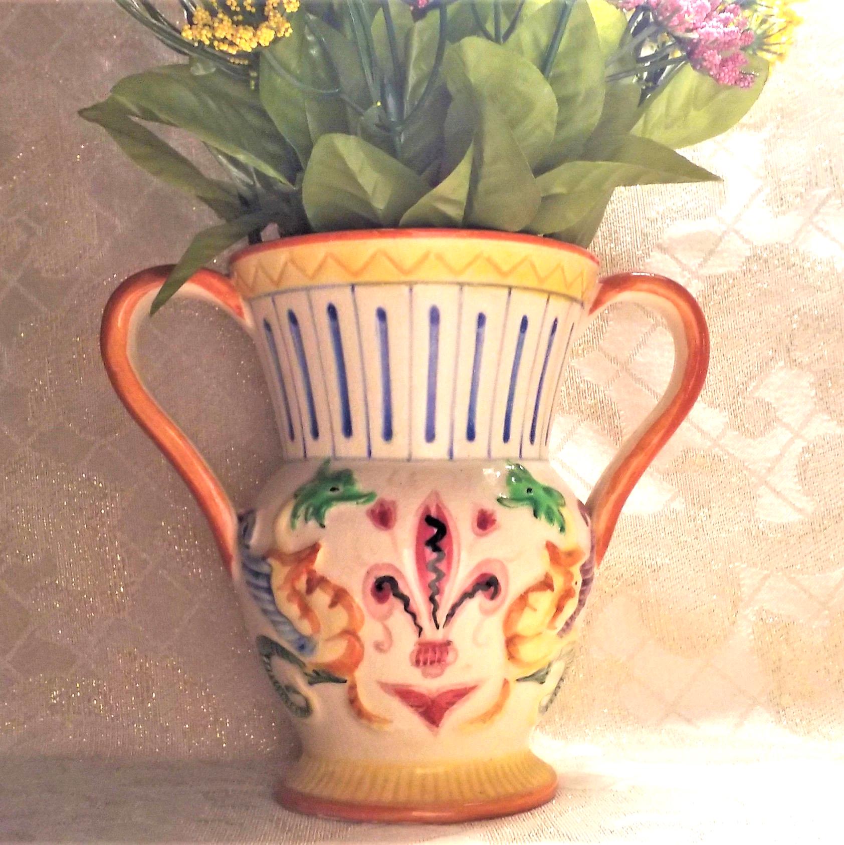 Vintage Dragon & Fleur-de-lis Vase, Colorful Scottish Asian Style Always FREE Domestic SHIPPING