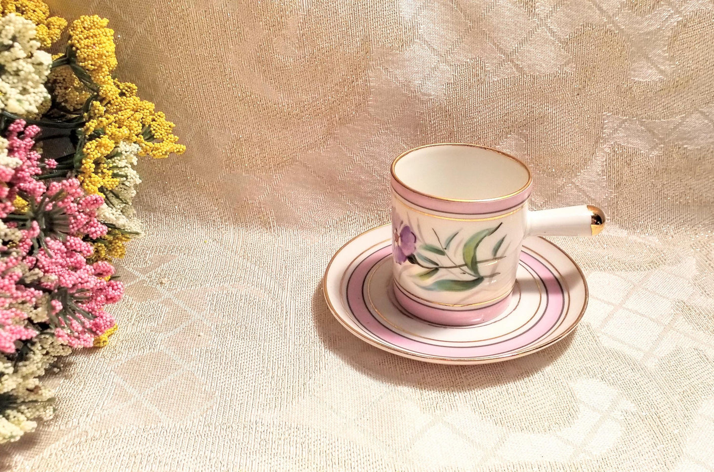 Floral Demitasse Cup and Saucer Espresso Bone China with Gold Trim Always FREE Domestic SHIPPING