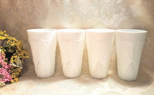 Vintage Indiana Glass Tumblers Harvest Grape Milk Glass Set of 4 Always FREE Domestic SHIPPING