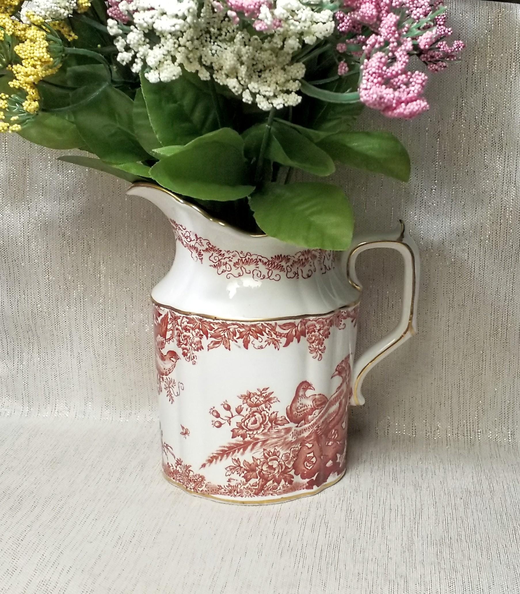 Royal Crown Derby Milk Pitcher: English Bone China, Bird & Floral Design