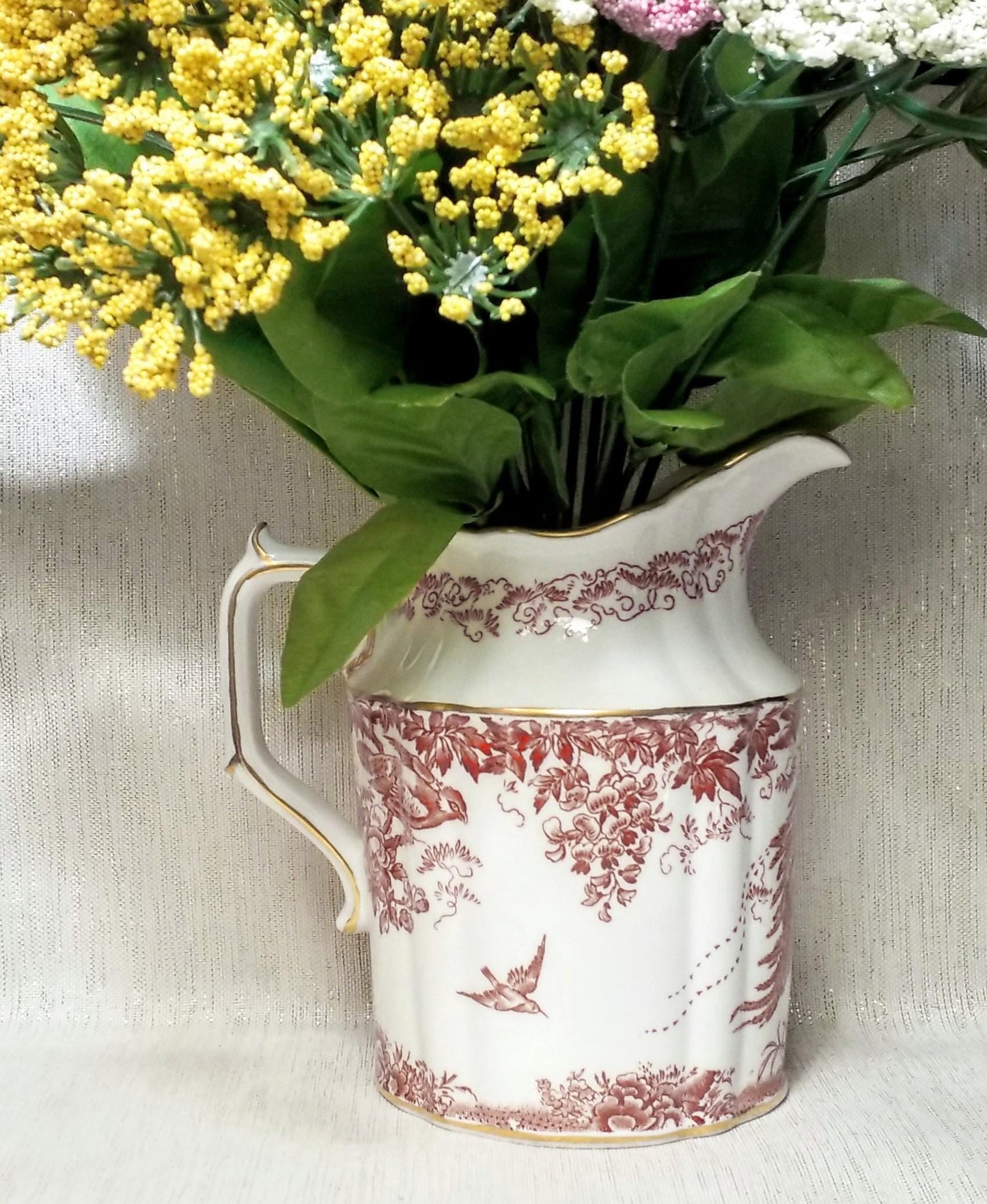 Royal Crown Derby Milk Pitcher: English Bone China, Bird & Floral Design