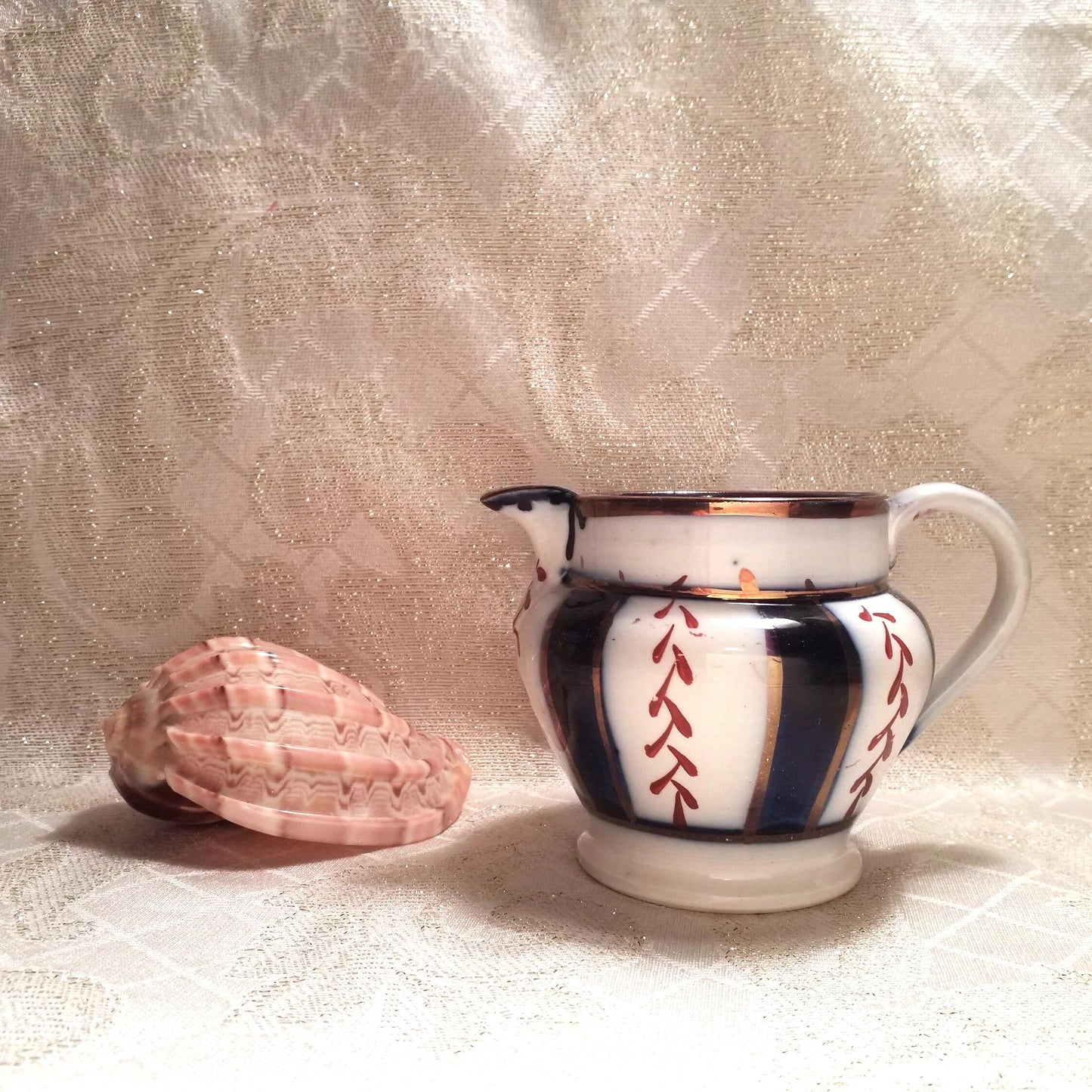 Vintage Gaudy Welsh Creamer, Flo Blue Wagon Wheel Pattern