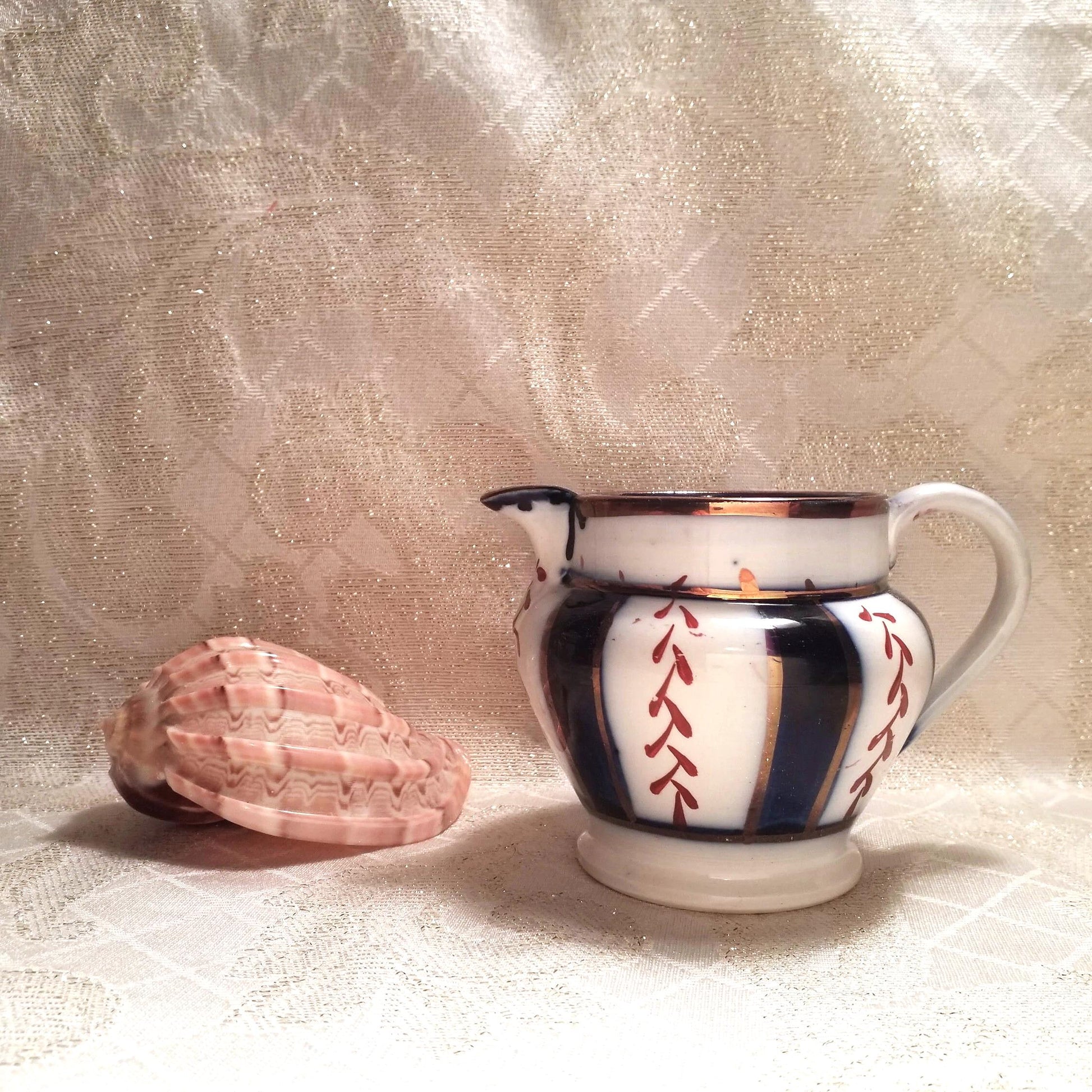 Vintage Gaudy Welsh Creamer, Flo Blue Wagon Wheel Pattern