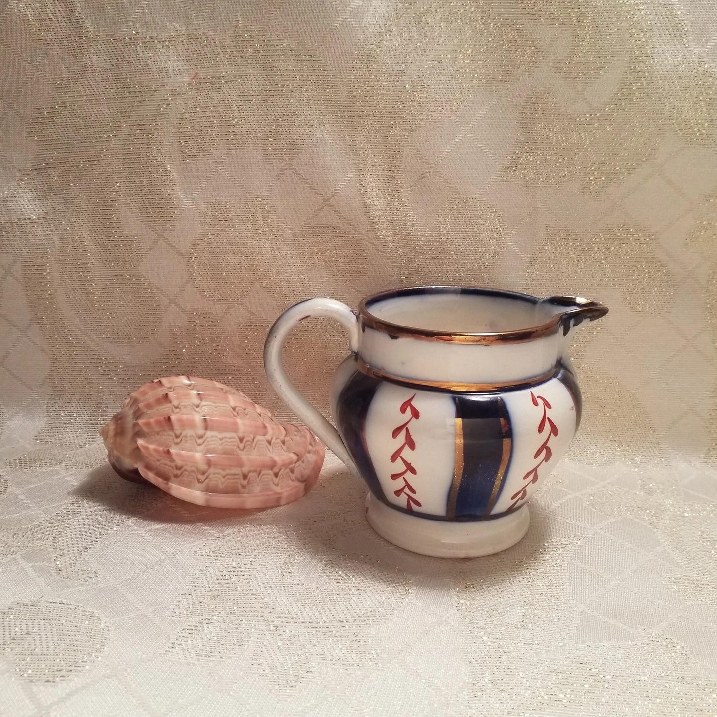 Vintage Gaudy Welsh Creamer, Flo Blue Wagon Wheel Pattern