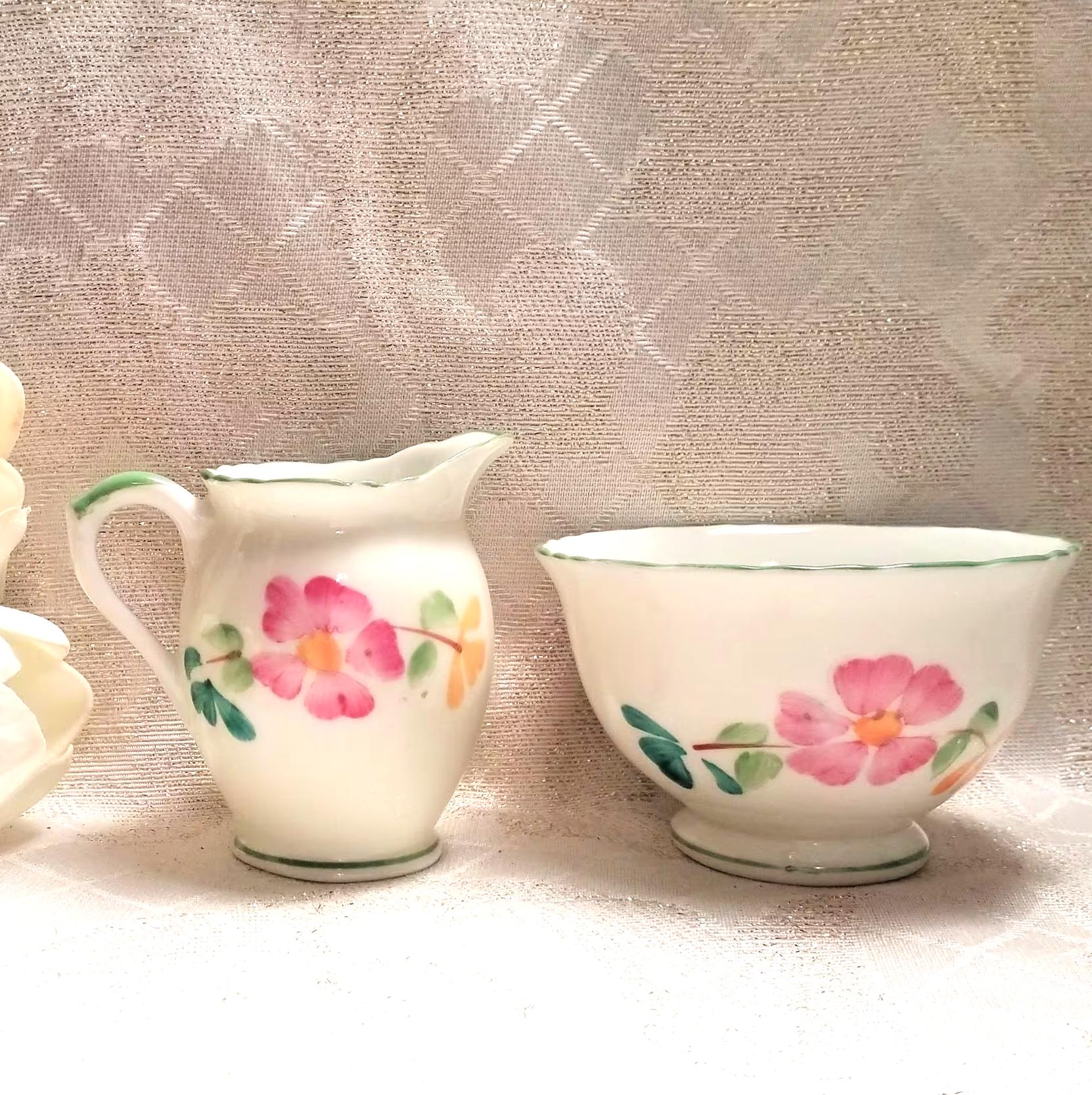 Vintage Sutherland Bone China Creamer and Sugar Bowl Set, Floral Chartreuse Trim