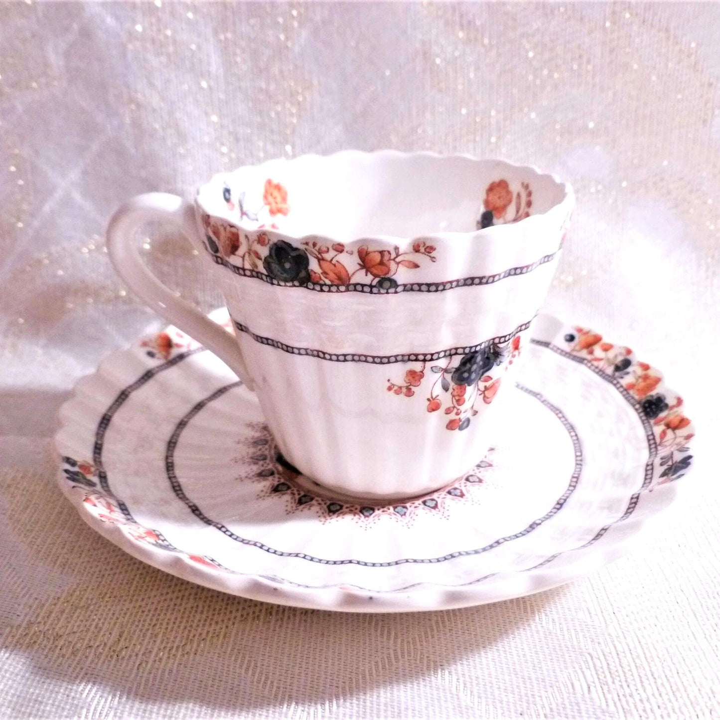 Vintage Copeland Spode Demitasse Cup and Saucer, Floral Basket Weave