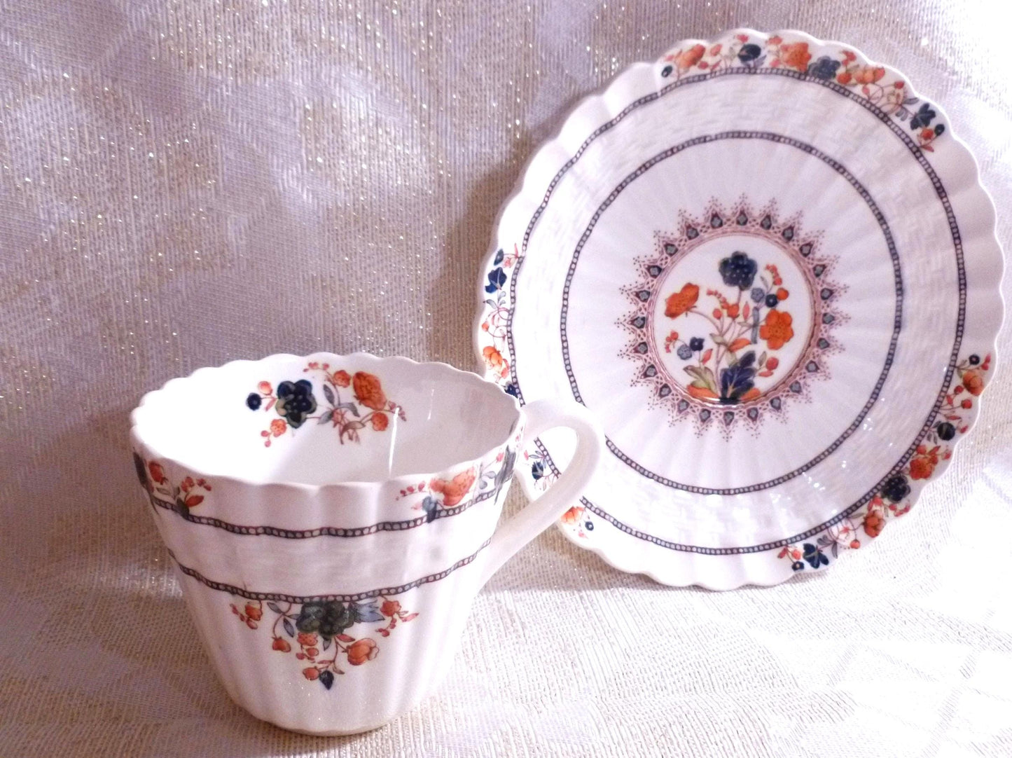 Vintage Copeland Spode Demitasse Cup and Saucer, Floral Basket Weave