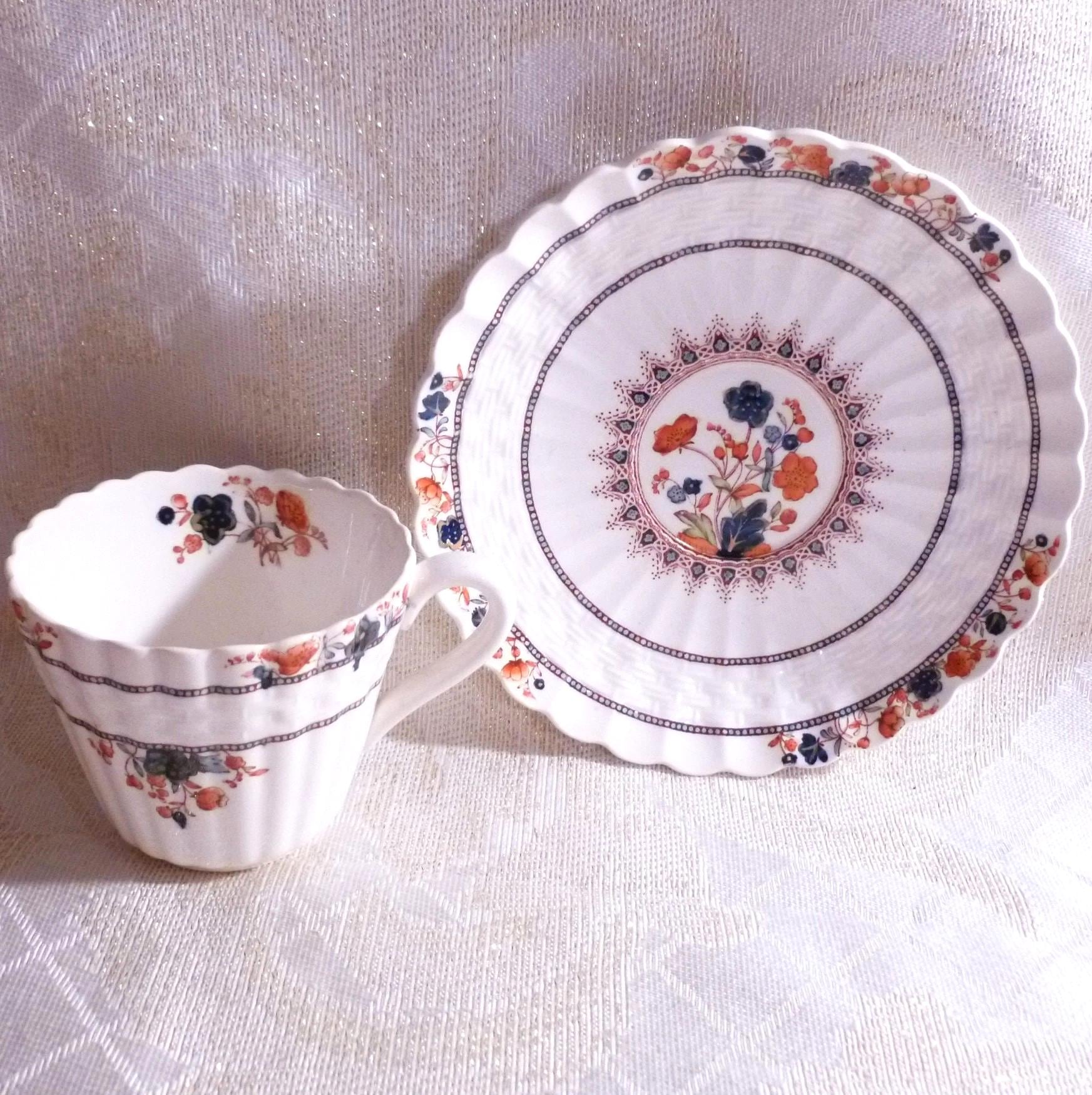Vintage Copeland Spode Demitasse Cup and Saucer, Floral Basket Weave