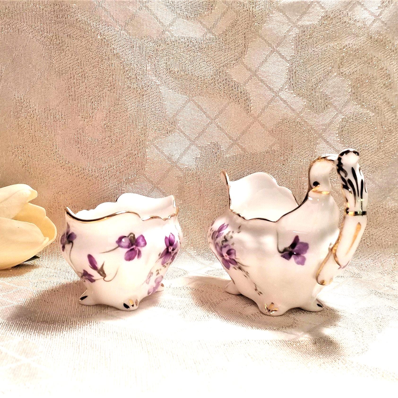 Hammersley Victorian Violets Bone China Creamer and Sugar Bowl Set Always FREE Domestic SHIPPING