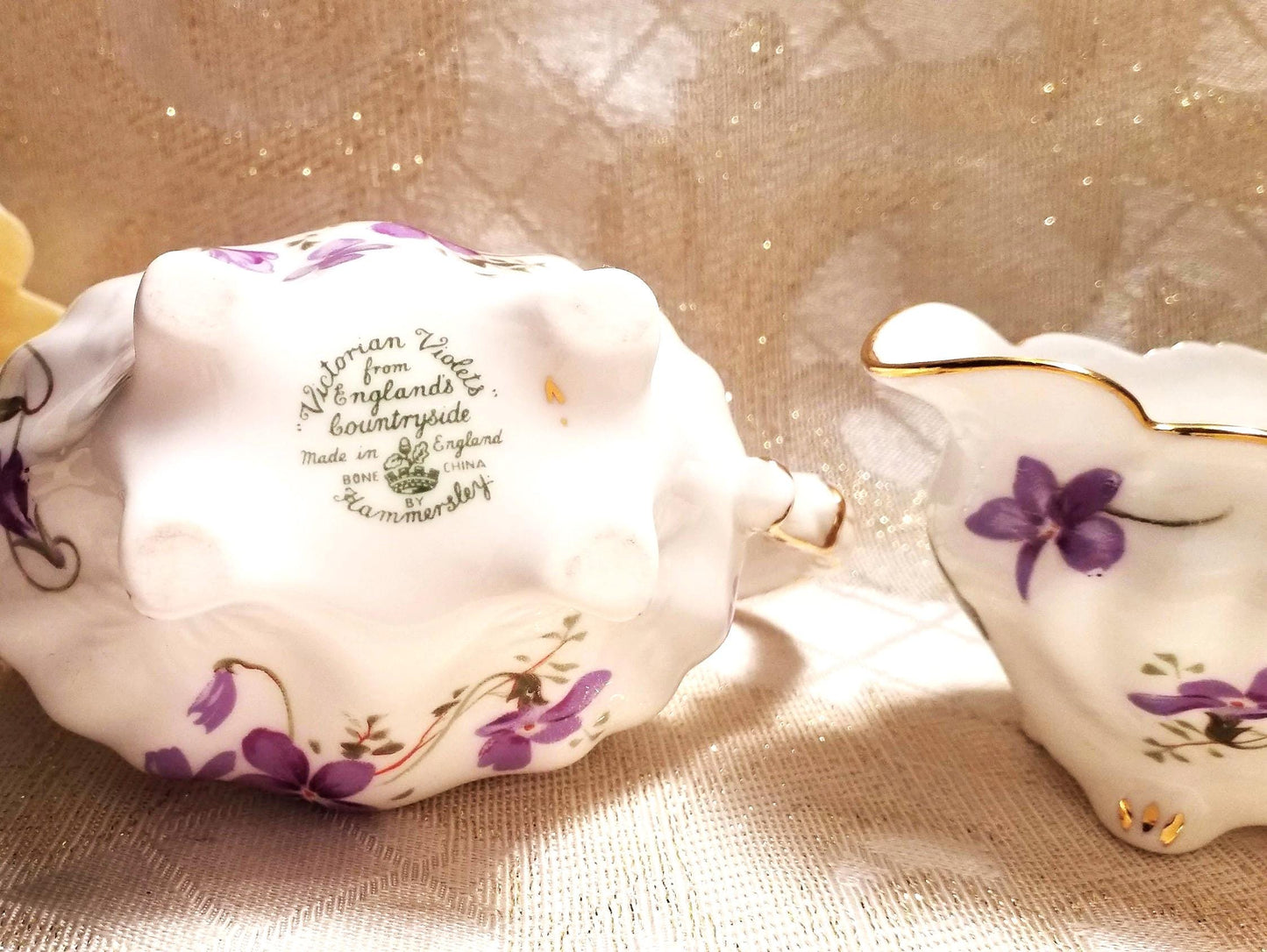 Hammersley Victorian Violets Bone China Creamer and Sugar Bowl Set Always FREE Domestic SHIPPING