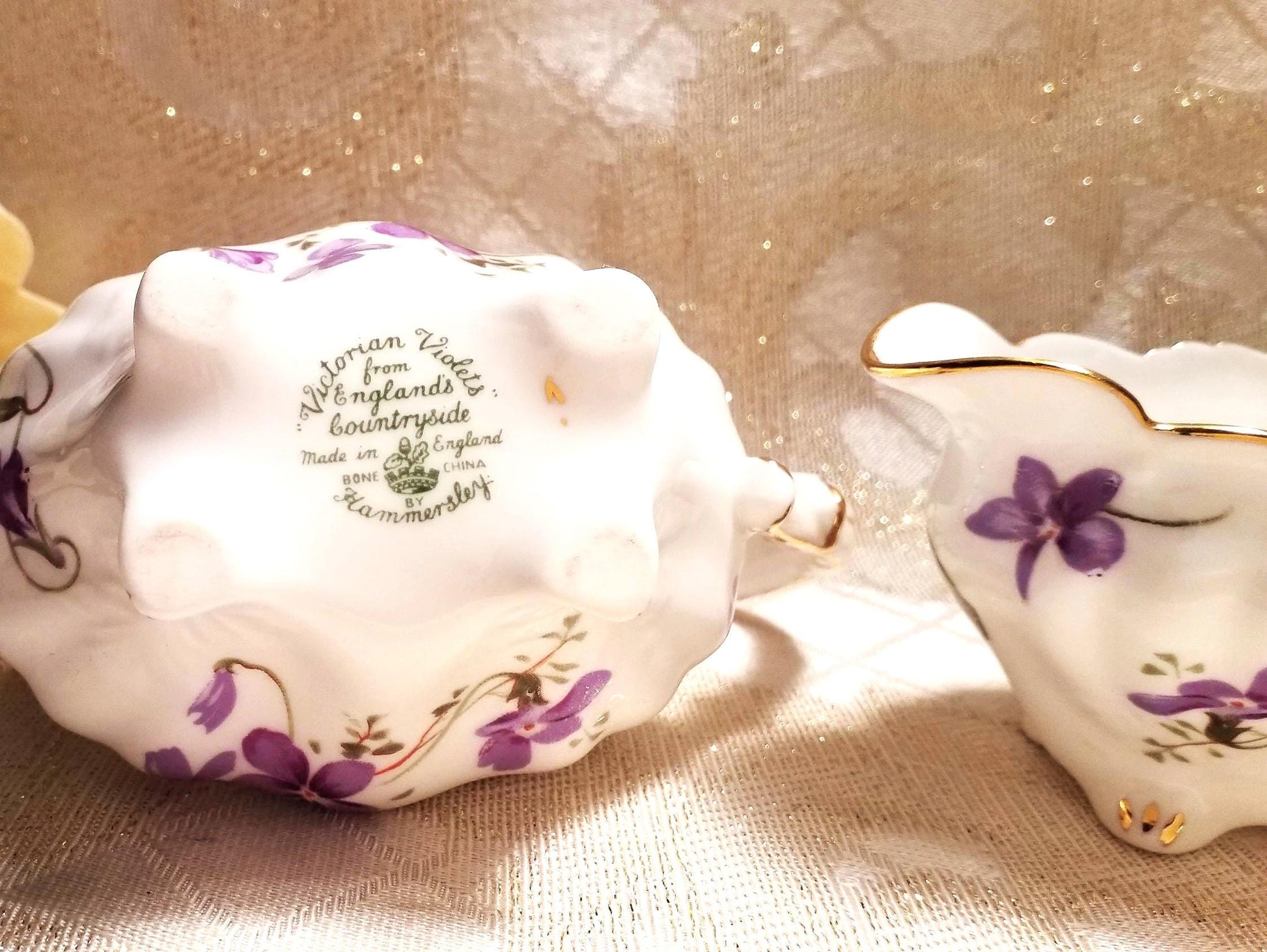 Hammersley Victorian Violets Bone China Creamer and Sugar Bowl Set Always FREE Domestic SHIPPING