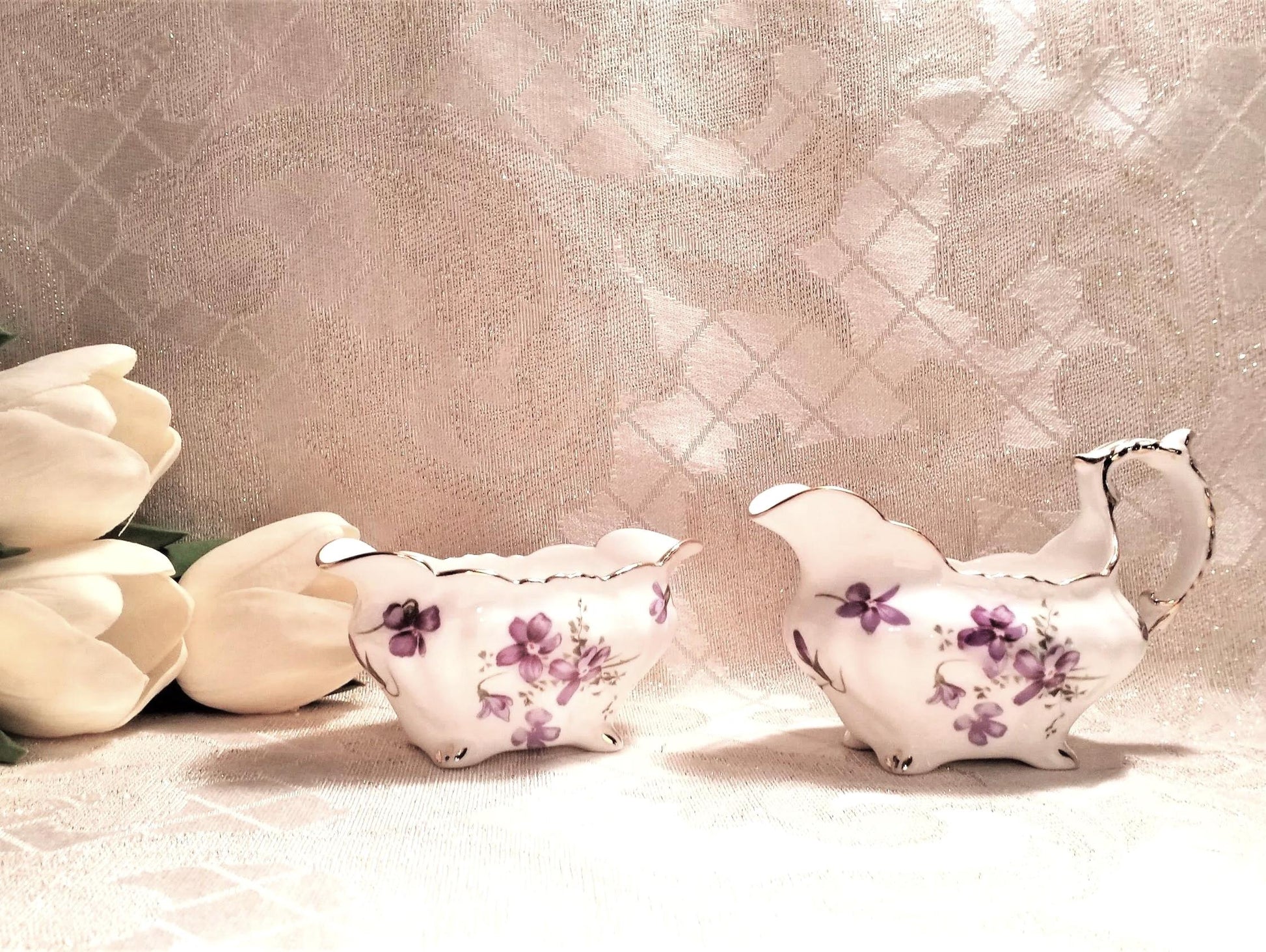 Hammersley Victorian Violets Bone China Creamer and Sugar Bowl Set Always FREE Domestic SHIPPING