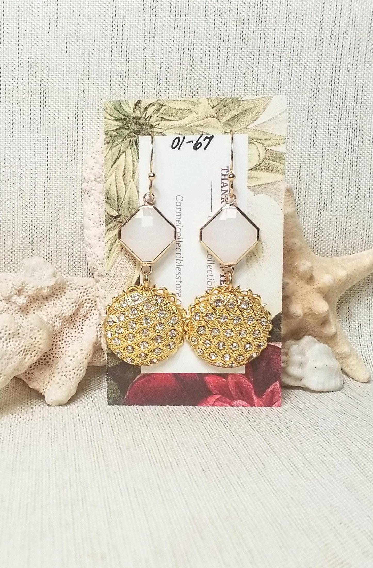 Handcrafted Golden Rhinestone Wedding Earrings Goldplated And Always FREE Domestic SHIPPING