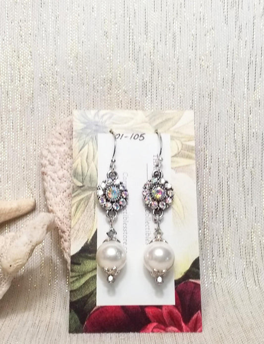 Handcrafted Wedding Earrings: AB Rhinestone & Czech Glass Pearls