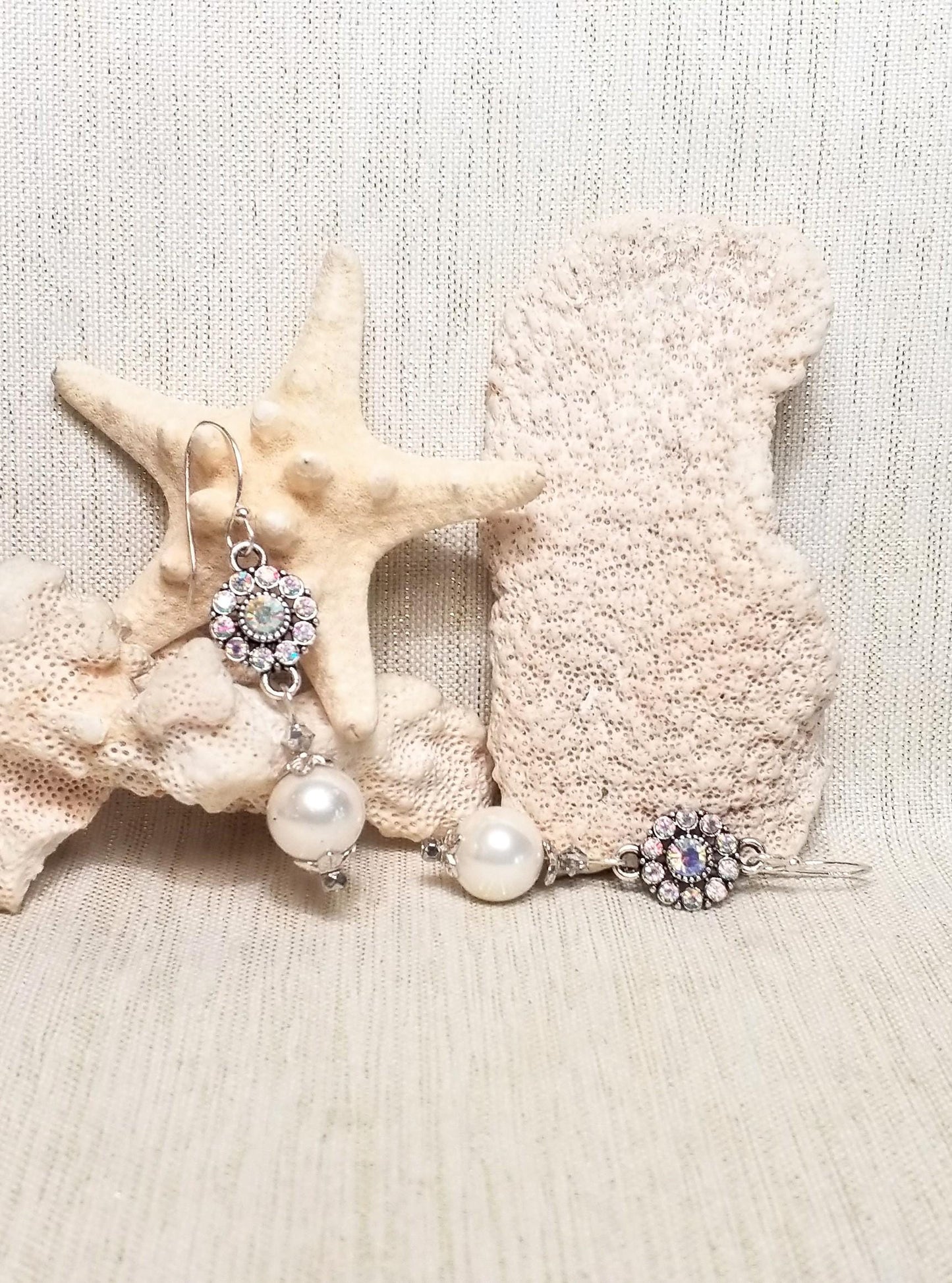 Handcrafted Wedding Earrings: AB Rhinestone & Czech Glass Pearls