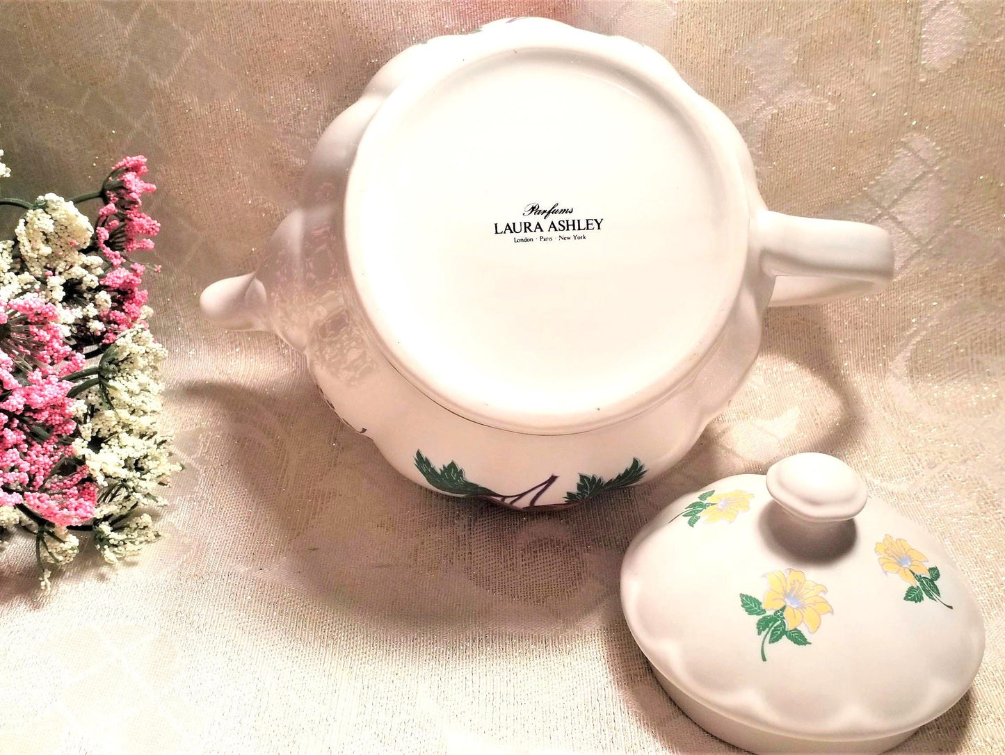 Laura Ashley 16 Ounce Vintage Teapot Laura Ashley Parfums London Paris New York Beautiful Floral Always FREE Domestic SHIPPING