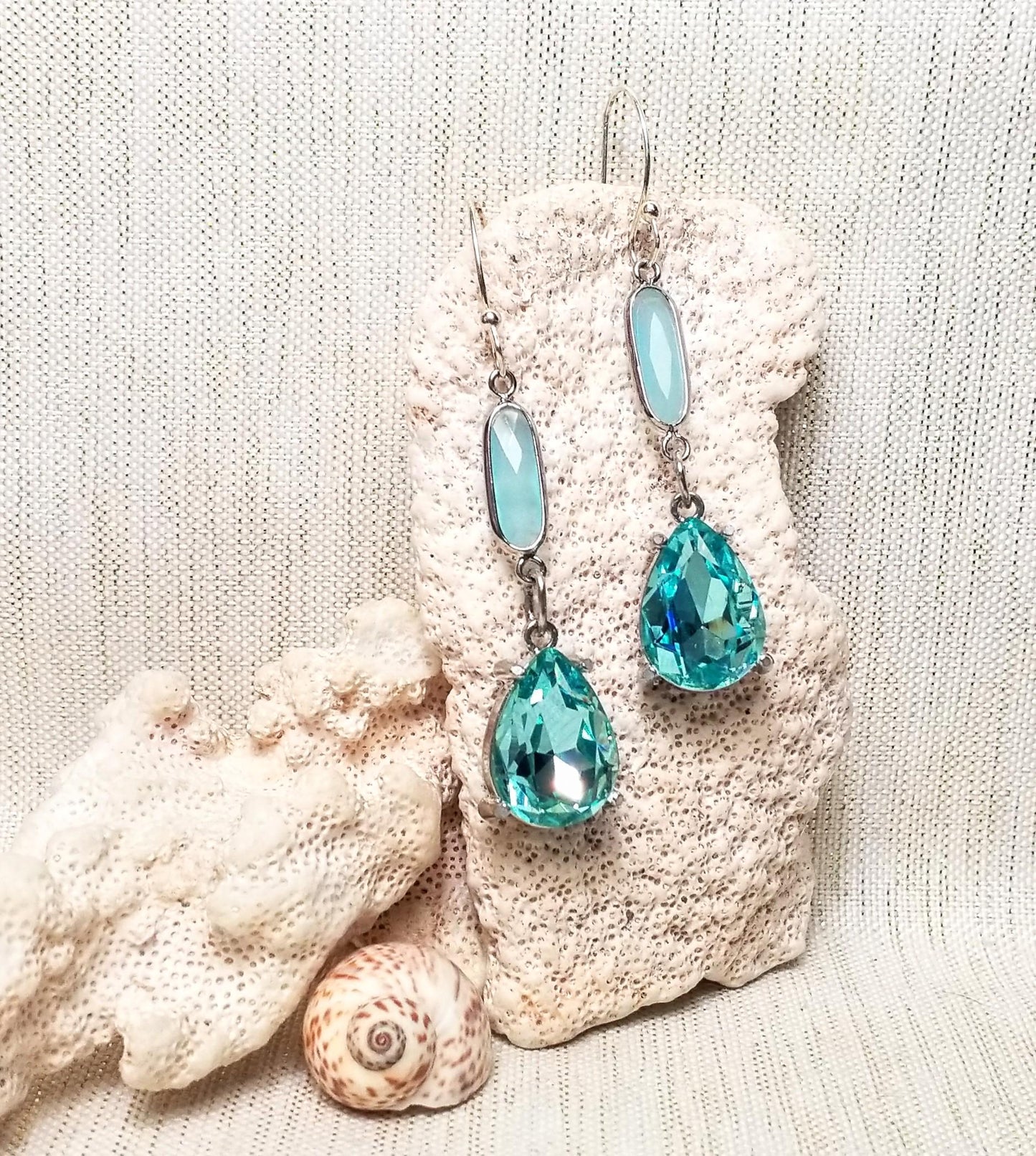 Handcrafted Baby Blue Rhinestone Earrings Elegant Jewelry Always FREE Domestic SHIPPING