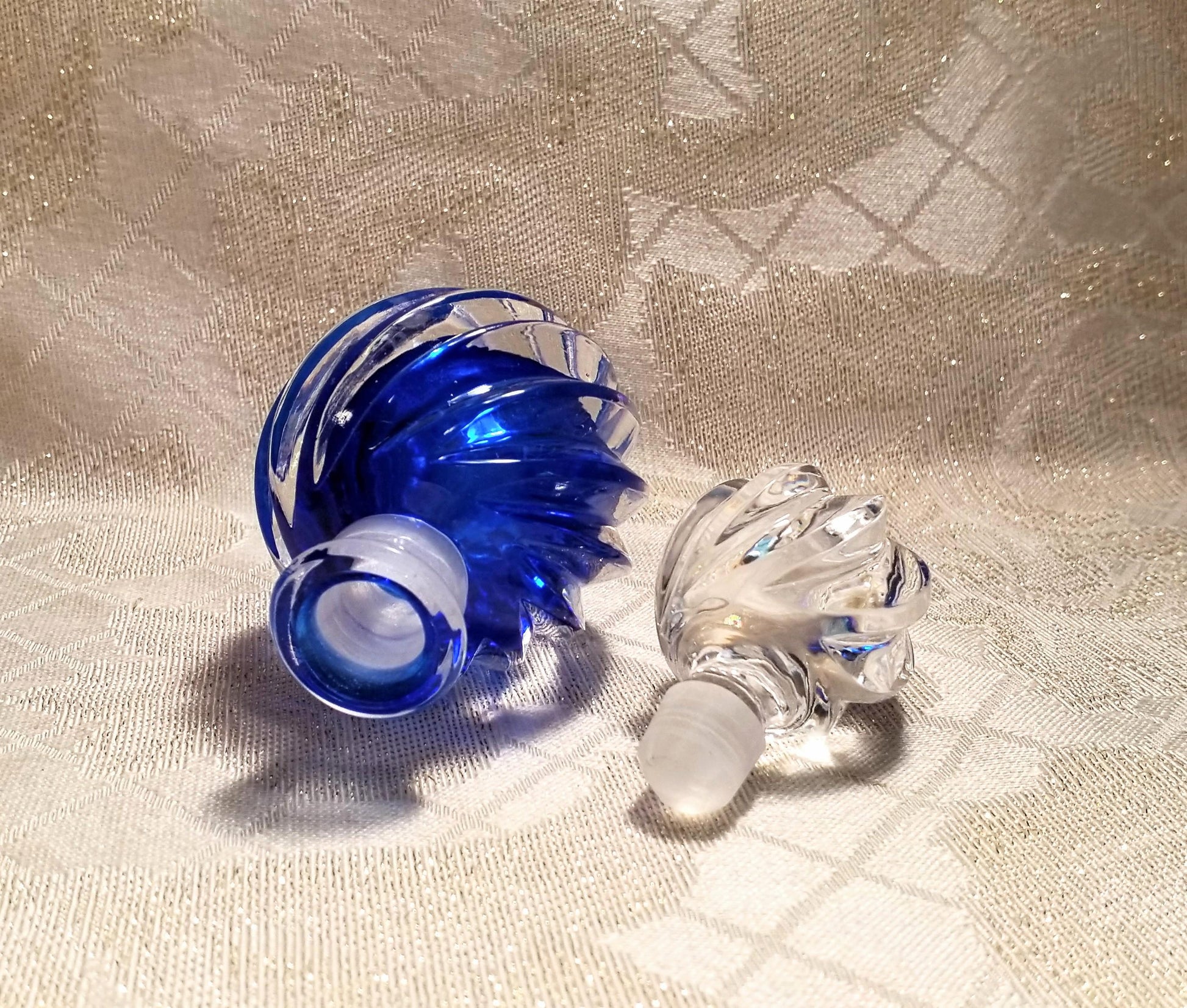 Vintage Cobalt Glass Perfume Bottle with Stopper Pretty Twist Design Always FREE Domestic SHIPPING