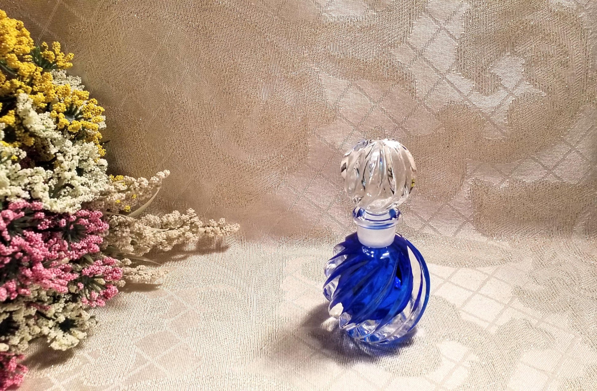 Vintage Cobalt Glass Perfume Bottle with Stopper Pretty Twist Design Always FREE Domestic SHIPPING