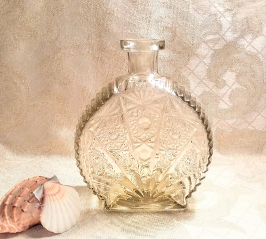 Vintage Mouquin Brandy Decanter MCM Floral Pressed Glass Made In Italy Always FREE Domestic SHIPPING