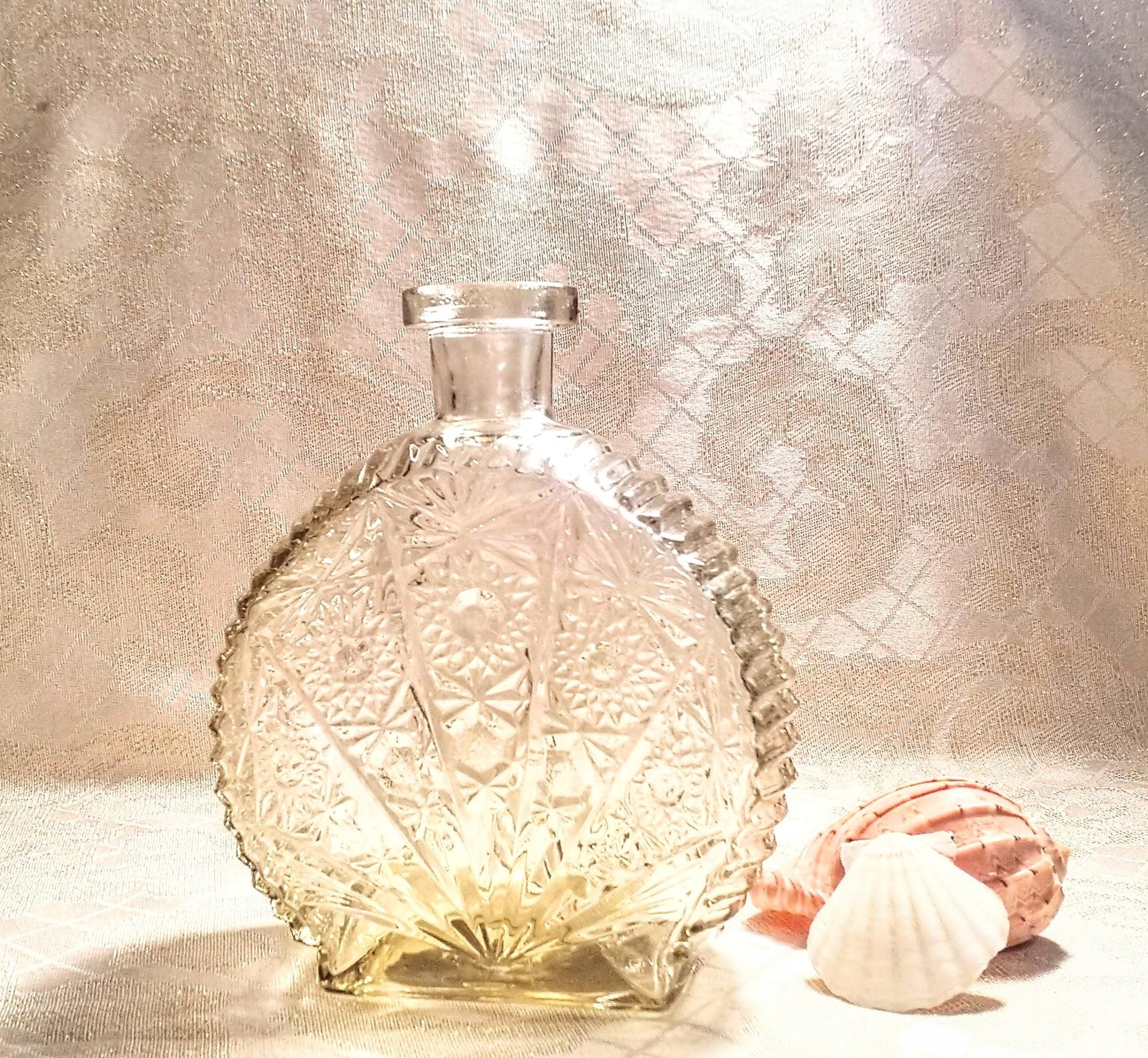 Vintage Mouquin Brandy Decanter MCM Floral Pressed Glass Made In Italy Always FREE Domestic SHIPPING