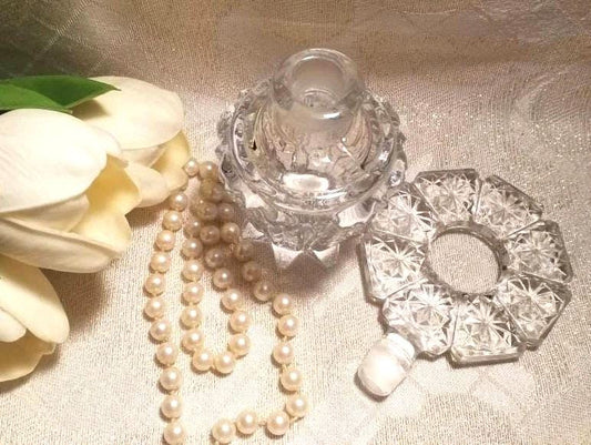 Vintage Perfume Bottle With Large Stopper Elegant Glass Design And Always FREE Domestic SHIPPING