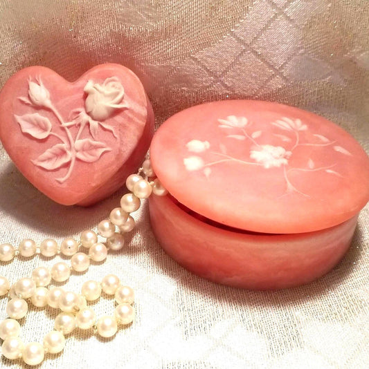 Vintage Incolay Style Trinket Boxes Floral Jewelry Holder Set Always FREE Domestic SHIPPING