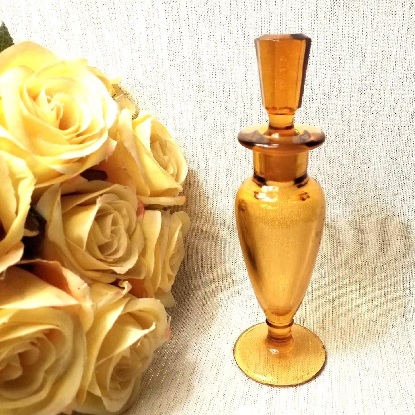 Vintage New Martinsville Amber Glass Perfume Bottle with Stopper