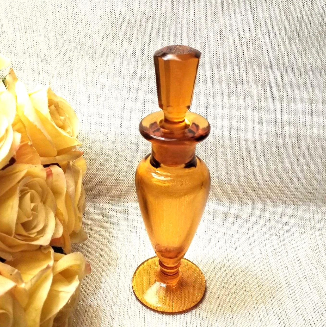 Vintage New Martinsville Amber Glass Perfume Bottle with Stopper