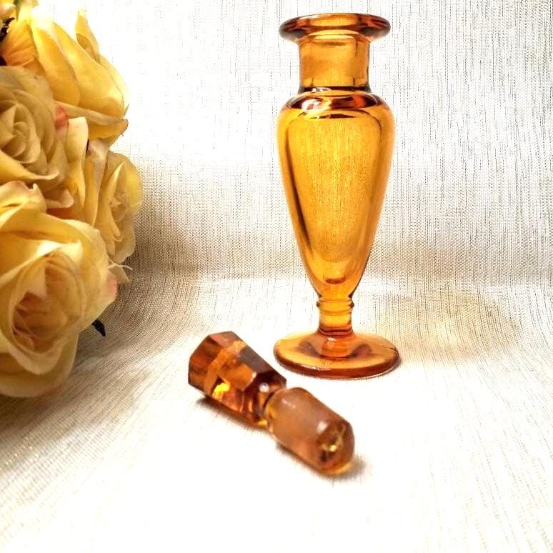 Vintage New Martinsville Amber Glass Perfume Bottle with Stopper