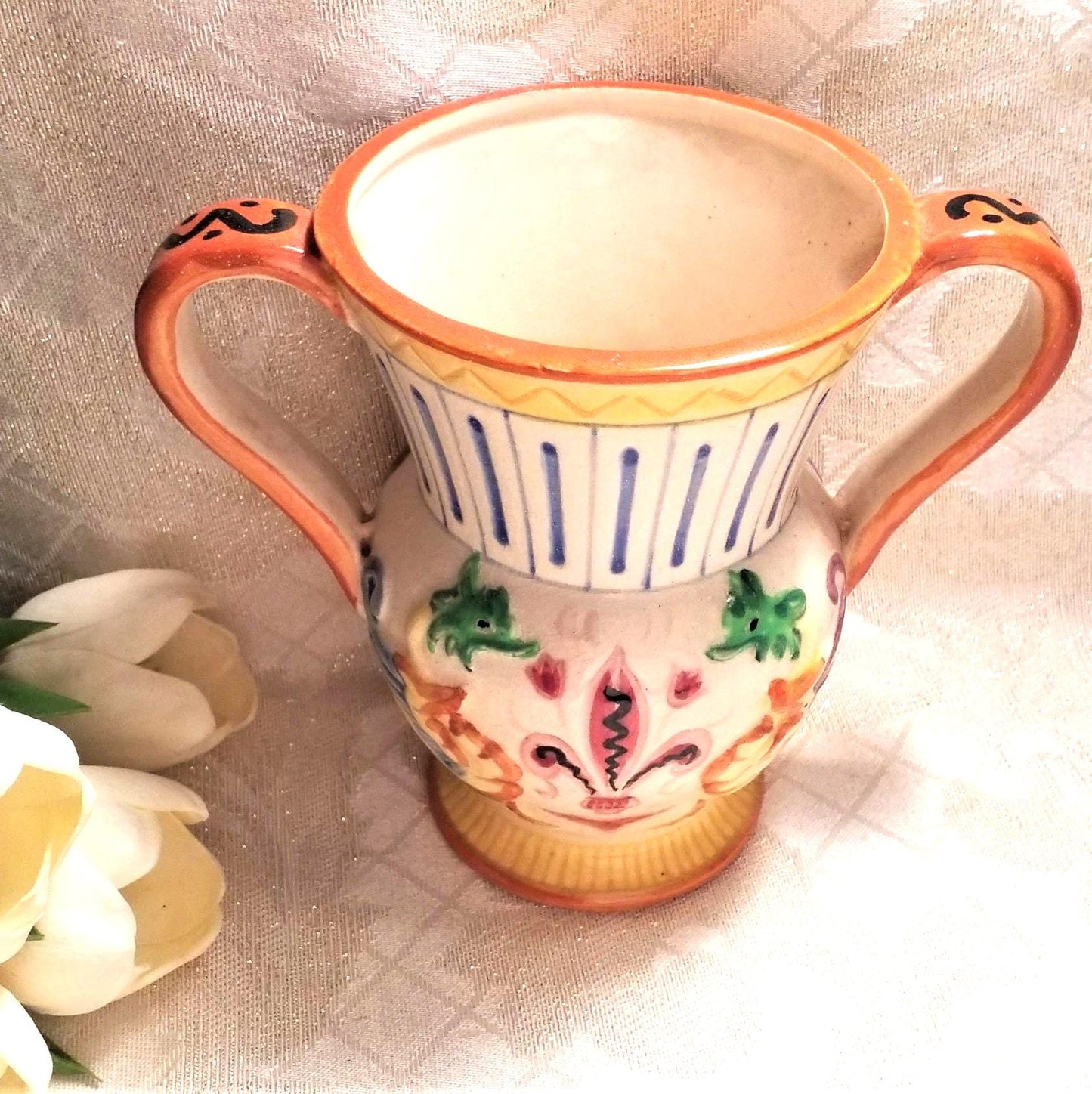 Vintage Dragon & Fleur-de-lis Vase, Colorful Scottish Asian Style Always FREE Domestic SHIPPING