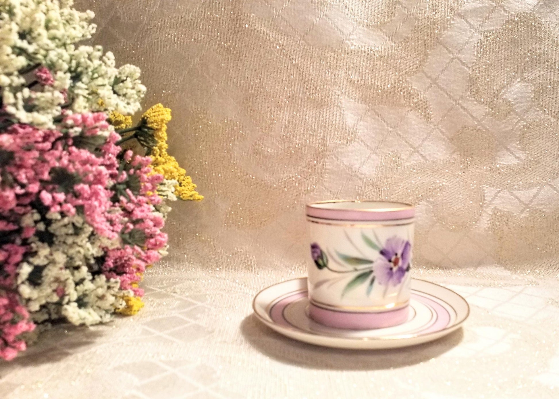 Floral Demitasse Cup and Saucer Espresso Bone China with Gold Trim Always FREE Domestic SHIPPING