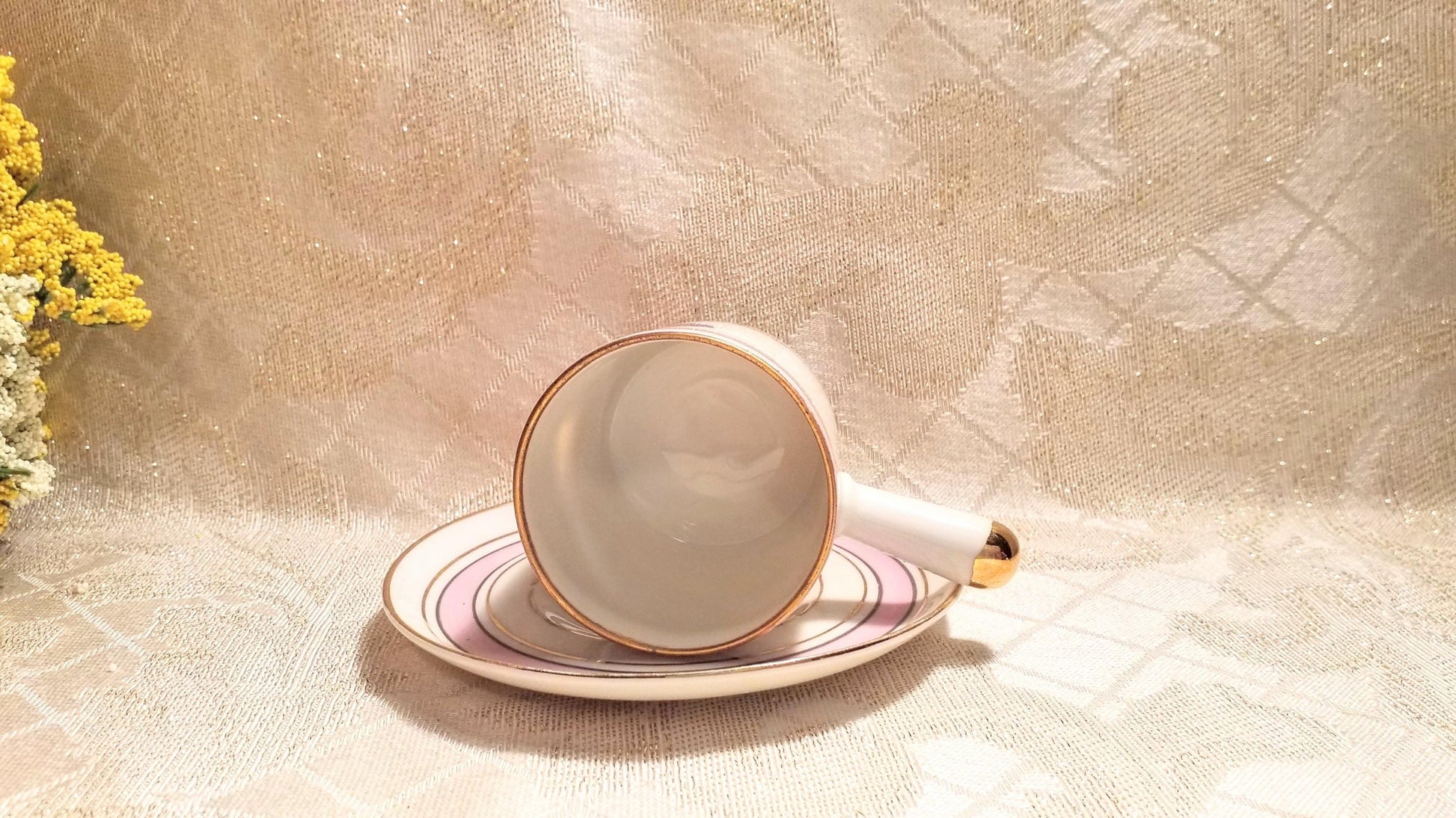 Floral Demitasse Cup and Saucer Espresso Bone China with Gold Trim Always FREE Domestic SHIPPING