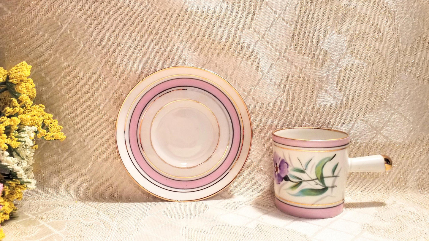 Floral Demitasse Cup and Saucer Espresso Bone China with Gold Trim Always FREE Domestic SHIPPING