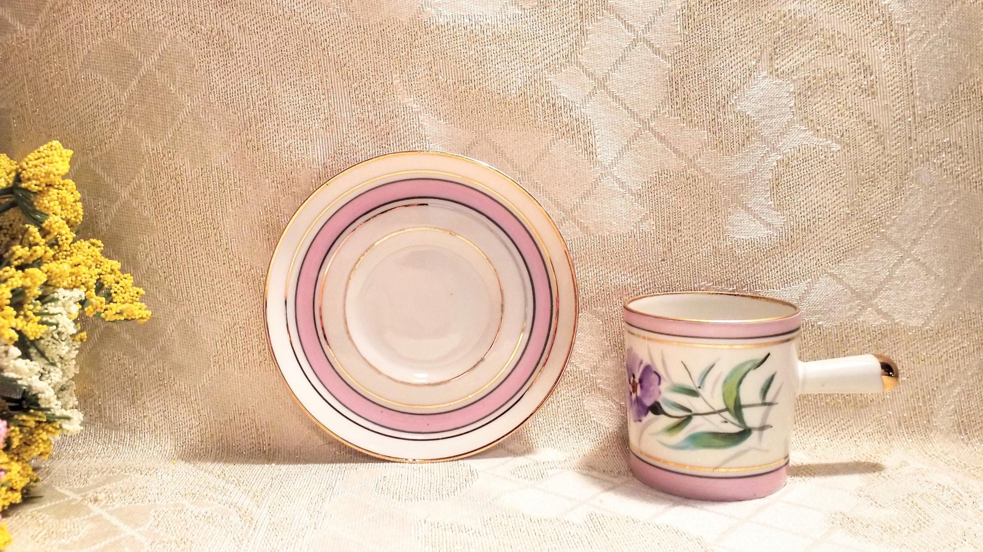 Floral Demitasse Cup and Saucer Espresso Bone China with Gold Trim Always FREE Domestic SHIPPING